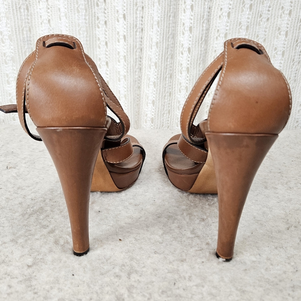 Gucci Silver Horsebit Leather Platform 5 inch Heels Tan Size 41 - Picture 4 of 10